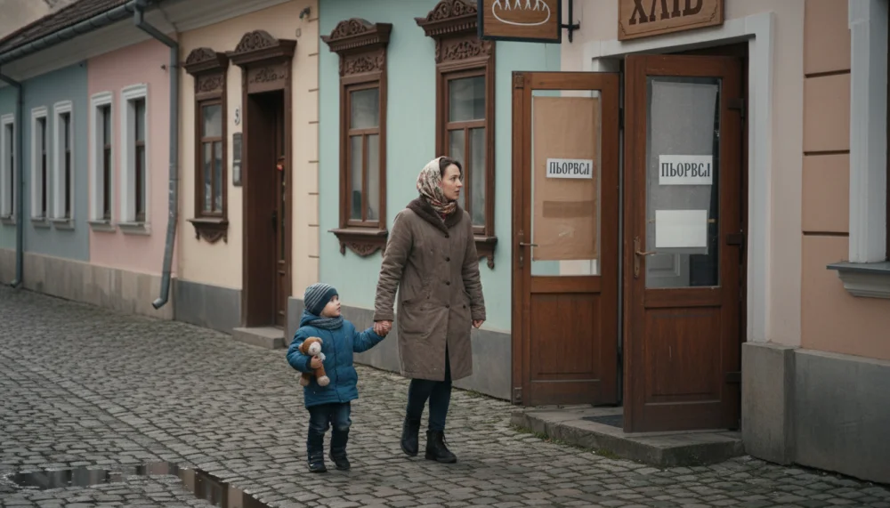 Мама з дитиною шукають працюючу перукарню на вулиці