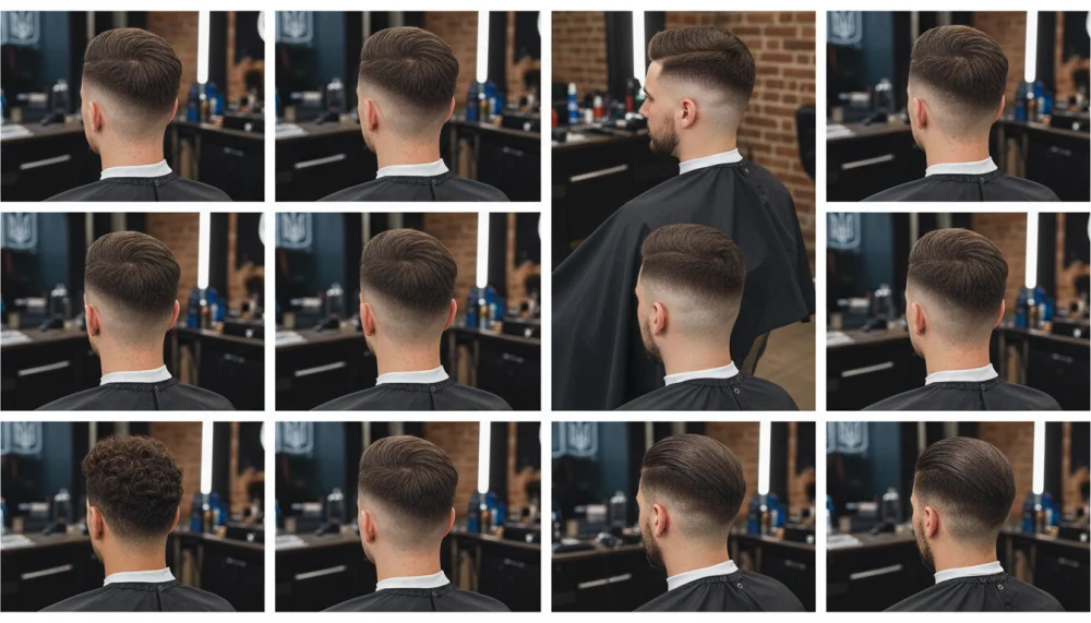 Різні варіанти чоловічих стрижок фейд з різною висотою переходів