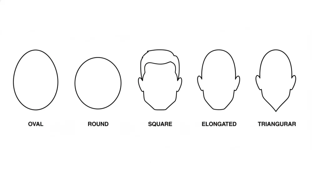 Схематичне зображення різних форм чоловічого обличчя для підбору стрижки