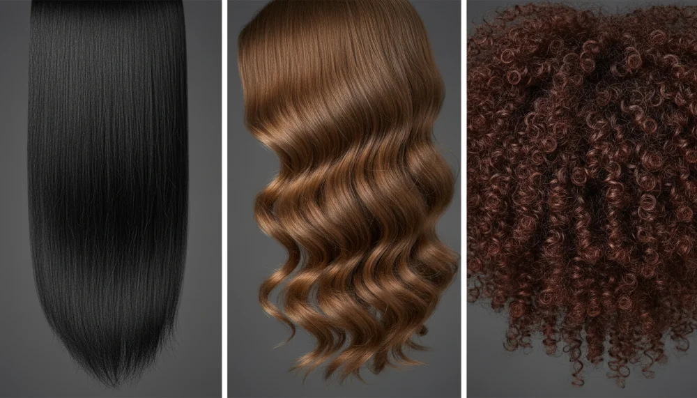 Приклади різних типів чоловічого волосся - пряме, хвилясте, кучеряве